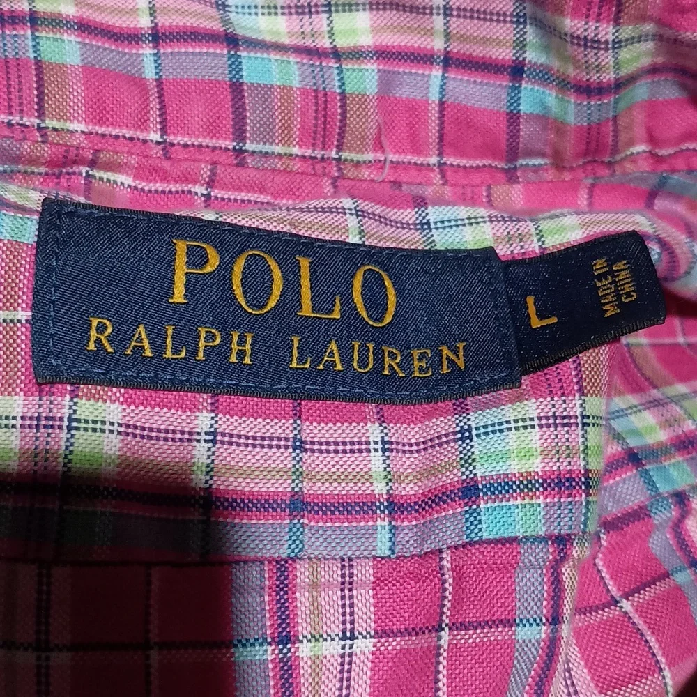 MENS POLO RALPH LAUREN PINK MULTI CHECKED L, cotton Long Sleeve